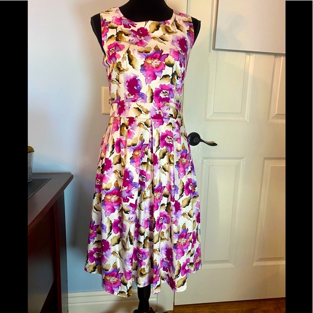 Izabel London “Garden Party” A-Line Dress | 6 | Floral Crew Neck Sleeveless NEW